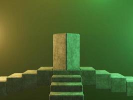 Abstract pedestal podium or platform - concrete cubes on the background of colored smoke or fog. 3D rendering photo