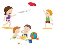 Set kids playing at the beach vector