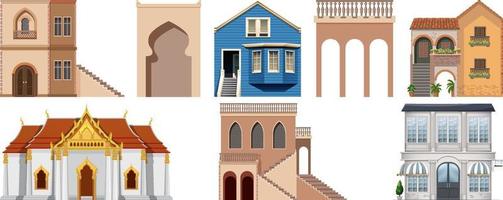 Different designs of buildings on white background vector