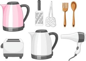 conjunto de objetos de cocina en estilo de dibujos animados vector