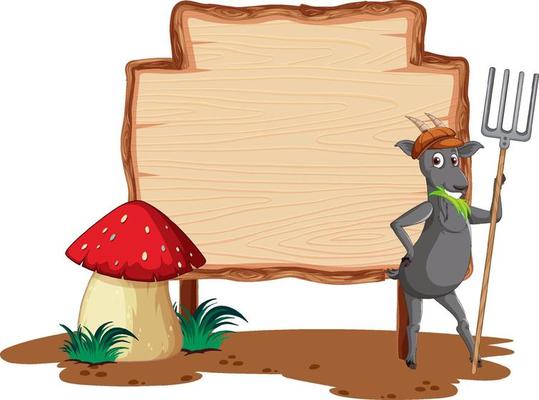 Blank wooden signboard with black sheep cartoon