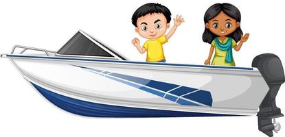 Boy and girl standing on a speeding boat on a white background vector