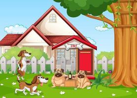 Many dogs playing in the park vector