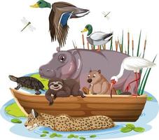 Many animals on the boat vector
