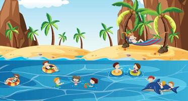 children playing at beach in summer vector