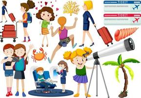 Set of cartoon character and object for travel vector