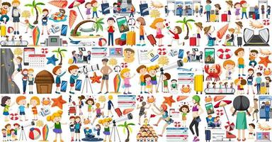 Set of cartoon character and object for travel vector