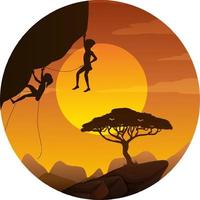 Flat silhouette rock climbing in nature background vector