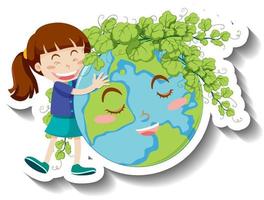 A girl hugging smiling earth planet vector