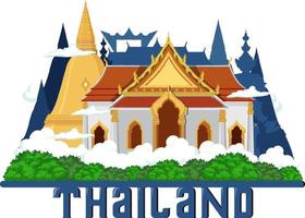 Travel Thailand attraction and landscape temple icon vector