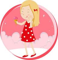 Little girl eating ice cream on white background vector