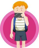 Boy taking picture with mobile phone vector