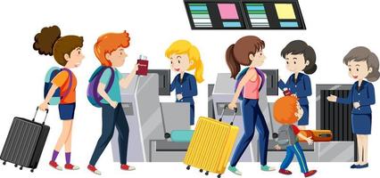 Passengers at check-in counter with service staffs vector