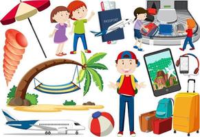 Set of cartoon character and object for travel vector