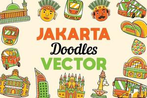 jakarta doodles vector background in cartoon style