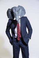 man with an elephant mask on a light background photo