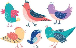 conjunto de lindos y adorables pájaros coloridos vector