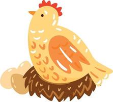 ilustración de pollo en nido con huevos vector