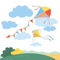 Summer Landscape with Flying Kites vector