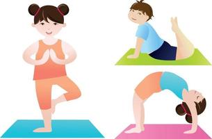 Set of Illustrations with Kids Doing Yoga vector