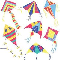 Set of Cartoon Colorful Kites vector