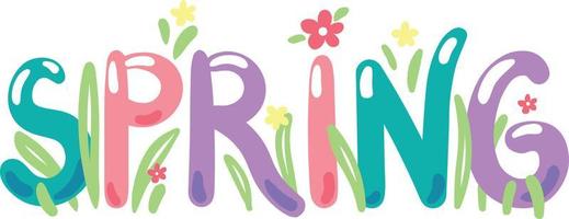 Spring Hand Drawn Decorative Lettering with Cute Flowers and Grass vector