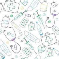 Seamless Pattern with Medical Items Doodle Sketch vector