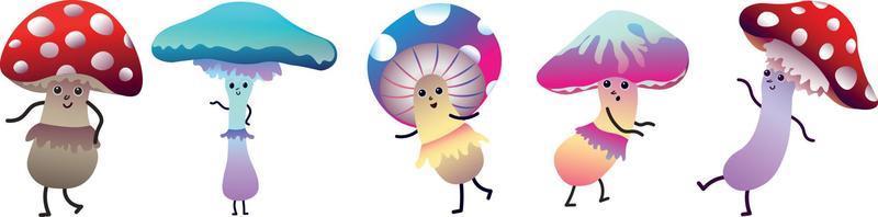 Set of Funny Mushrooms in Different Poses vector