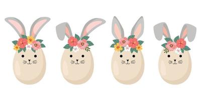 conjunto de lindos huevos de dibujos animados de Pascua con orejas de conejo. ilustración vectorial vector