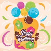 Colored birthday card Isolated cake with lollipops Vector