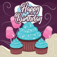 Colored birthday card group of muffins and sugar Vector