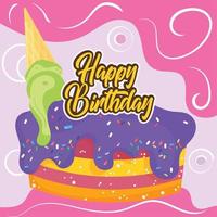 tarjeta de regalo de feliz cumpleaños pastel aislado con vector de helado