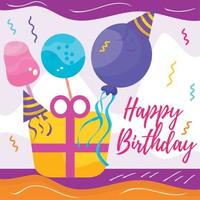 Colored happy birthday gift card Isolated present with balloons Vector