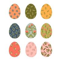 Easter eggs with floral texture collection. Happy Easter eggs card. Vector hand drawn Illustration isolated on white background. Spring holiday. Traditional religious holiday celebration.
