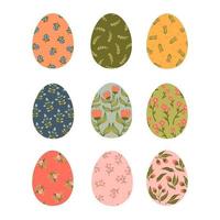 Easter eggs with floral texture collection. Happy Easter eggs card. Vector hand drawn Illustration isolated on white background. Spring holiday. Traditional religious holiday celebration.