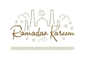 Ramadan kareem with big mosque, moon, stars on white background vector