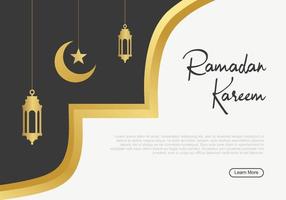 Ramadan kareem website landing page with moon, star and lanterns vector