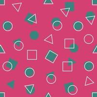 abstract seamless pattern on pink background squares circles triangles in white and blue vector