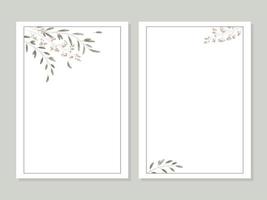 plantilla de invitación de boda moderna en estilo minimalista y acuarela. diseño de tarjetas con marco, hojas de acuarela, ramas y flores. vector