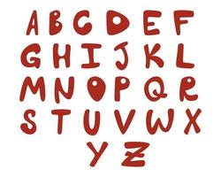 Red English alphabet in doodle style, highlighted on background. vector