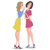 Friends communicate. Two girls are discussing gossip. vector