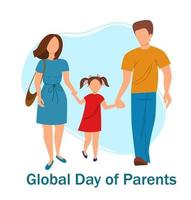 Global Day of Parents. Happy family together. Mother, father, and daughter without facial features. vector