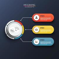 elementos abstractos de la plantilla de infografía vectorial gráfica con etiqueta, círculos integrados. concepto de negocio con 3 opciones. para contenido, diagrama, diagrama de flujo, pasos, infografías de línea de tiempo, diseño, gráfico. vector