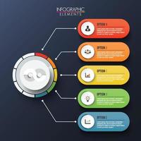 elementos abstractos de la plantilla de infografía vectorial gráfica con etiqueta, círculos integrados. concepto de negocio con 5 opciones. para contenido, diagrama, diagrama de flujo, pasos, infografías de línea de tiempo, flujo de trabajo, gráfico. vector