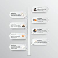 Vector infographic template with 3D paper label, integrated circles. Business concept with 8 options. For content, diagram, flowchart, steps, parts, timeline infographics, workflow, chart.