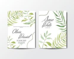 Invitation card with watercolor leaf background vector