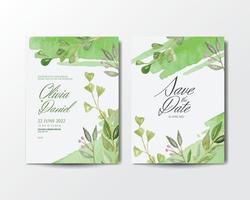 Invitation card with watercolor leaf background vector