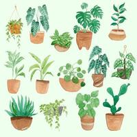 Plant in pot watercolor background vector