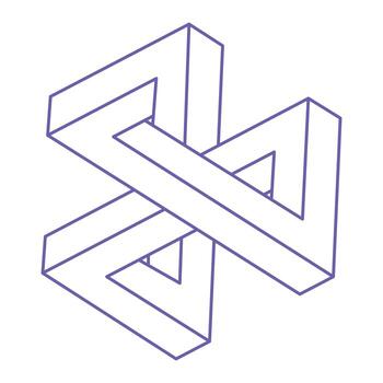 Optical illusion logo. Impossible shapes. Sacred geometry figures. Abstract eternal geometric objects. Impossible endless outline shapes. Optical art. Impossible geometry shape on a white background. vector