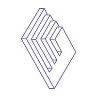 Impossible shape. Logo. Sacred geometry figure. Optical illusion tattoo in trendy 2022 Very Peri color. Impossible endless outline. Line art. Op art. Impossible geometry shape on a white background. vector